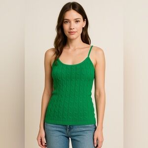 Green Knit Cami Fishermen Top Women’s Size M Cable Knit Y2K Preppy Coquette